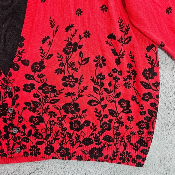 Cathy Daniels Sweater Cardigan Womens 3X Attached Top Pullover Floral Red Black - Picture 6 of 13